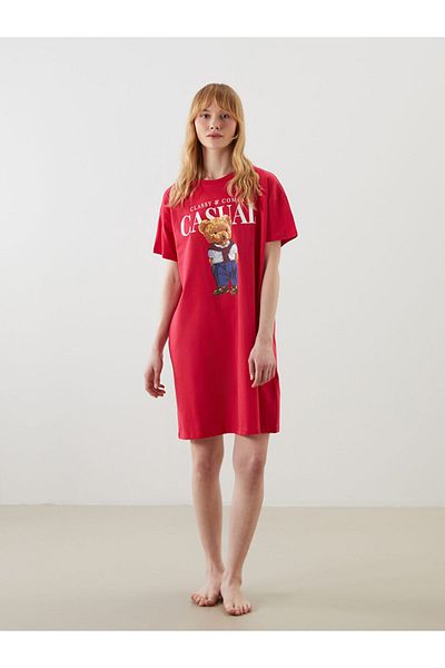 LC Waikiki New Season Crew Neck Bear Teddy Printed Women's Nightdress - S5Ot34Z8