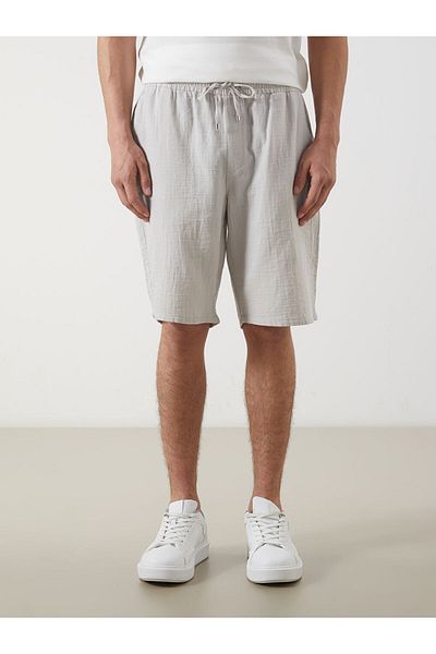 LC Waikiki Gray Slim Fit Men's Shorts with Tie Detail at the Waist