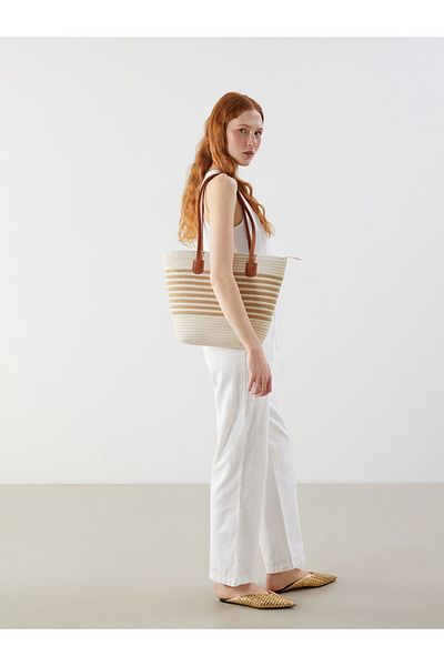 LC Waikiki New Season Zippered Women's Straw Beach Bag - S5H893Z8