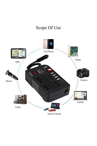 AUTOREY Car Voltage Inverter 12V-220V Power 300W Smart Chip 4x5v 4.1A USB Ports