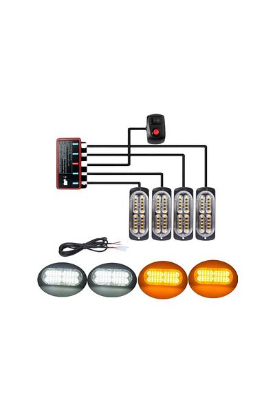 AUTOREY Kit of 4 LED Strobe Warning Lights for Grille Centralized Control 8 Lighting Modes 12V-24V