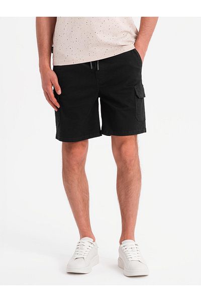 OMBRE Herren-Cargo-Shorts aus Baumwolle mit elastischem Bund - schwarz V4 OM-SRCG-0190 M