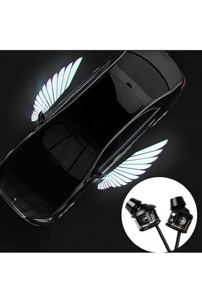 AUTOREY Set of 2 LED Angel Wings Projectors Car Ornament Welcome Light with Mirror Mounting