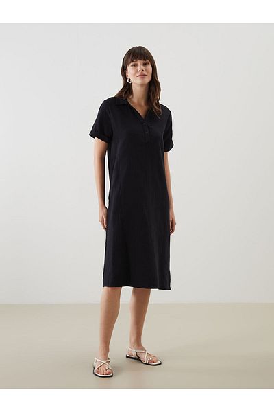 LC Waikiki Green Shirt Collar Muslin Women's Dress