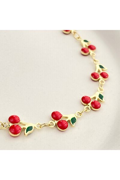 Kyver Cherry Pendant Enamel Summer Necklace Tarnish-Free Steel Gold 45cm
