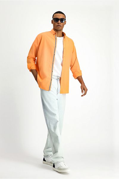 Kiğılı Long Sleeve Regular Fit Button Collar Linen Look Sports Cotton Shirt