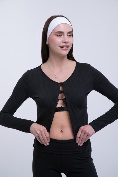 AFLOOW Women's Black Long Sleeve Tie Front Crop Cardigan