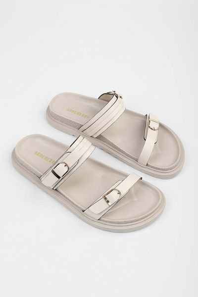 Shoeberry Women's Viloe Beige Skin Buckle Detailed Slippers