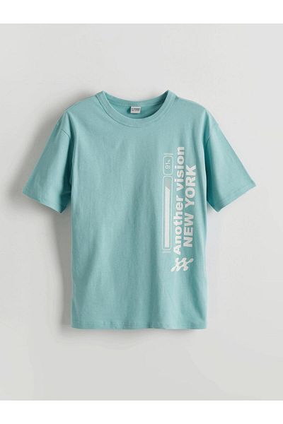 LC Waikiki Green Crew Neck Boy's T-Shirt