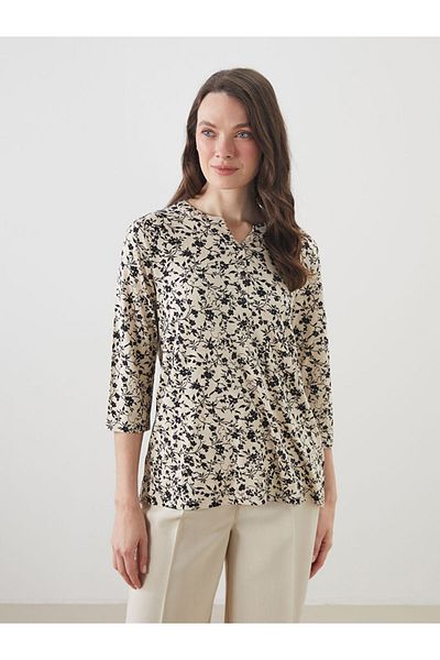 LC Waikiki Grace Ecru Leak Neck Floral Women's Blouse