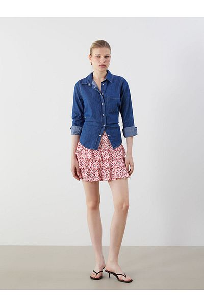 LC Waikiki New Season Elastic Waist Floral Layered Pleated Mini Skirt - S5Oy79Z8