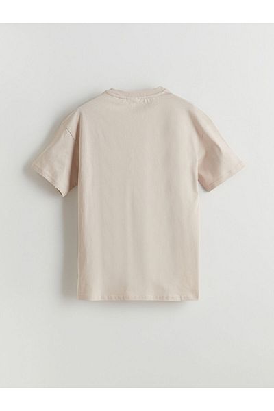 LC Waikiki Beige Crew Neck Basic Boy's T-Shirt