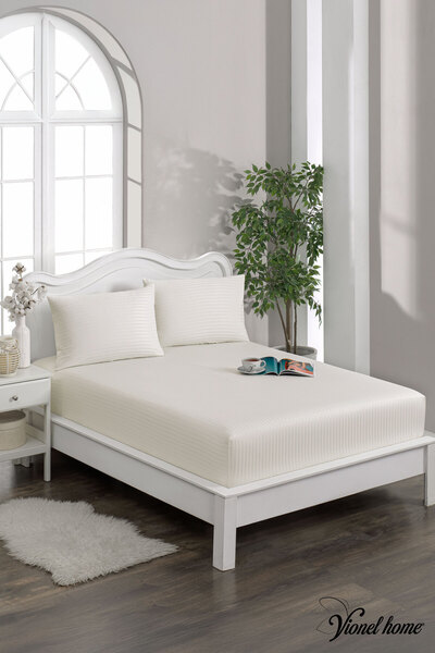 Vionel Home 100% Cotton Striped Cotton Satin Single / Double Size Fitted Sheet Set | 100X200Mm | 160 X 200 | 180 X 200