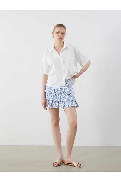 LC Waikiki Nou sezon, cu talie elastică, cu flori, mini-fustă pliată - S5OY79Z8