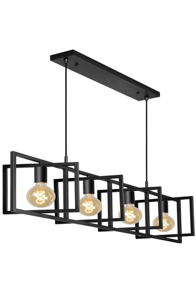 HOZRO HOZRO Pendant Chandelier, 4 Bulbs, Metal, Linear Support, Modern, Refined Design, Black