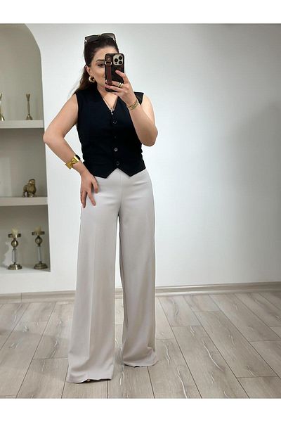 MELTEM TUĞAN Premium Wide Leg Fabric Trousers Gray