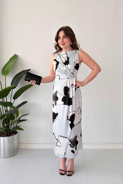 MaziButik Marble Satin Dress Baby Blue