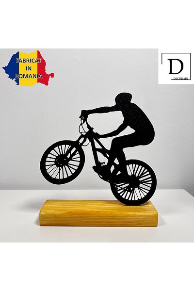 OEM "Gravity Defied" decoration with natural wood base, 15 cm, black, 3D printed
