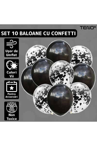 Teno Set of 10 Teno® Balloons, Confetti, one size, 2 colors, latex, black
