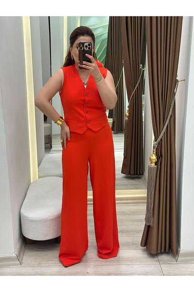 MELTEM TUĞAN Premium Wide Leg Fabric Trousers Pomegranate Flower