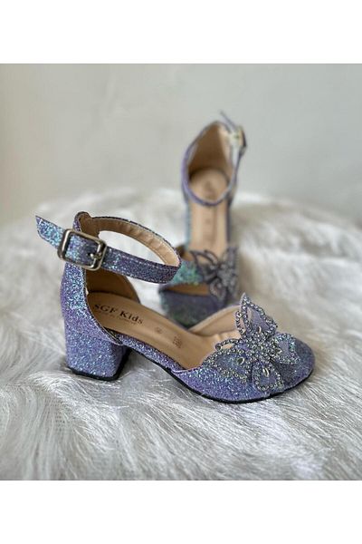 Gala Glittery Children's Shoes with Butterfly Heels on the Front