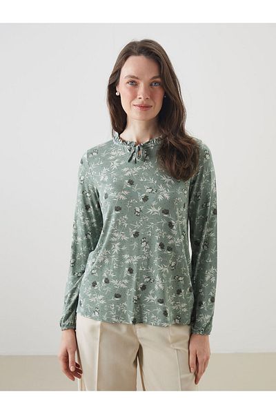 LC Waikiki Grace Plum Tie Collar Floral Blouse