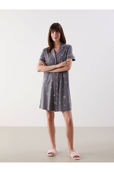 LC Waikiki New Season Shirt Collar Patterned Maternity Nightgown - S50945Z8