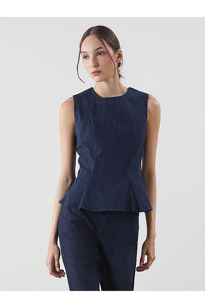 LC Waikiki New Season Crew Neck Peplum Jean Blouse - S5P226Z8