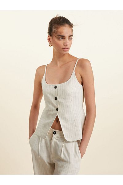 LC Waikiki New Season Striped Linen Blend Women's Classic Vest - S5Lp53Z8