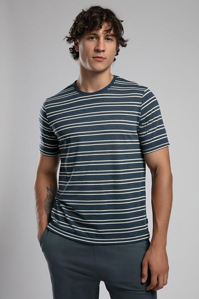 Lee Cooper Мъжка тениска Jevon с О-образно деколте, индигово-екрю, на райета