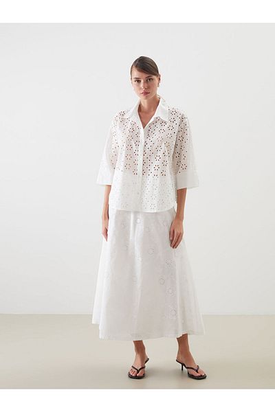 LC Waikiki Blue Openwork Oversize Women's Shirt