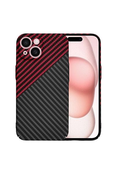 SKYDDAR INNOVATION Case for IPhone 15, carbon texture, Carbonite FiberShell, Dark red, sticker set