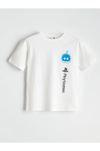 LC Waikiki White Crew Neck Playstation Printed Boys' T-Shirt