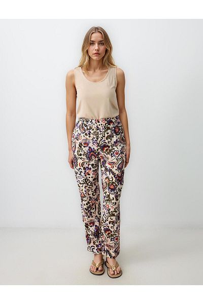 Jimmy Key Beige High Waist Wide Leg Patterned Woven Trousers