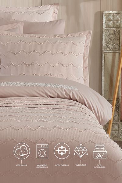 Elart Bedding Set with Pearl Duvet Cover 7 Pieces Ecru