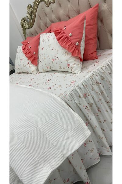 AHSEN TASARIM çift kişilik etekli fırfırlı 180*200 cm çarşaf ve yorgan kılıfı...