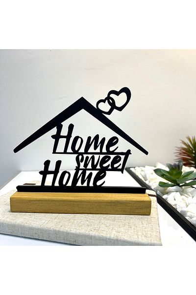 OEM "Home Sweet Home" decoration with natural wood base, 14 cm, black, 3D printed