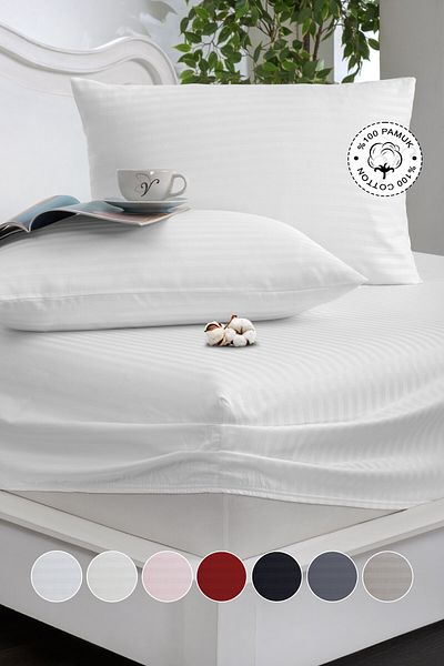 Vionel Home 100% Cotton Striped Cotton Satin Single / Double Size Fitted Sheet Set | 100X200Mm | 160 X 200 | 180 X 200