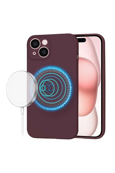SKYDDAR INNOVATION Case for IPhone 15, Velvety Silicone, SoftFlex Magsafe, Burgundy, sticker set
