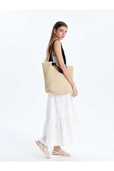 LC Waikiki New Season Cit Cit Women's Straw Beach Bag with Closure - S5H885Z8