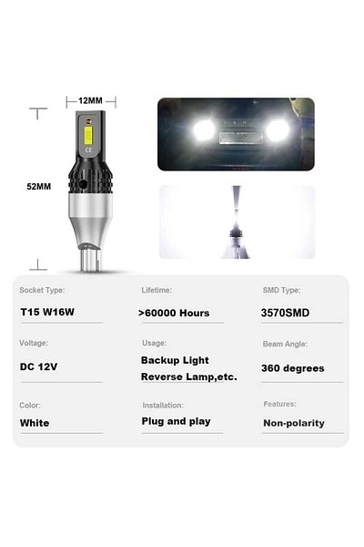 AUTOREY LED Car Bulb T15 / W16W Canbus 1200LM 6500K Plug and Play No Polarity 12V Lifespan 60000 Hours