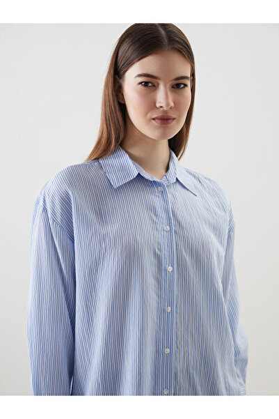 LC Waikiki Tunica camasa de dama albastru marin cu dungi supradimensionat