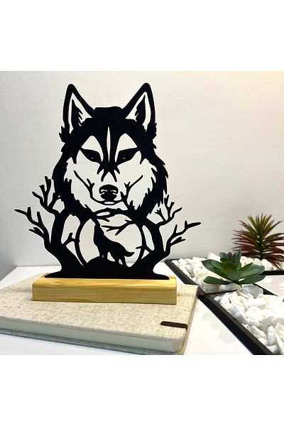 OEM "Wild Spirit" decoration with natural wood base, 21.5 cm, black, 3D printed