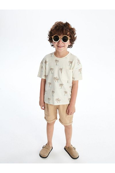 LC Waikiki Beige Crew Neck Printed Boy's T-Shirt