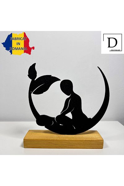 OEM "Relaxation Oasis" decoration with natural wood base, 15 cm, black, 3D printed