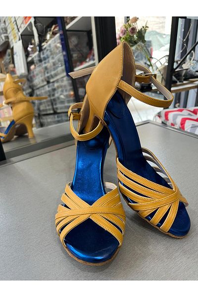 bitangosu New Model Salsa Baçata Latin Dances with 7 Bands 6 cm Goblet Heels Dance and Ballroom Shoes Mustard