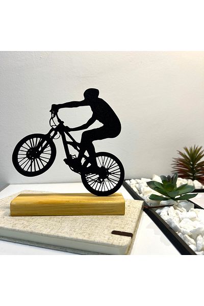 OEM "Gravity Defied" decoration with natural wood base, 15 cm, black, 3D printed