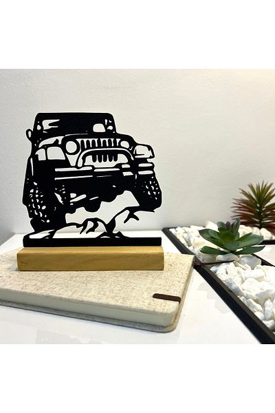 OEM "Classic Off-Road Car" decoration with natural wood base, 14.5 cm, black, 3D printed