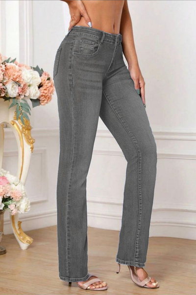 CEDY DENIM Women's Pipe Leg High Waist Regular Fit Lycra Trousers-C607-Grey