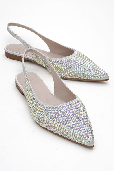LuviShoes IDA Balerina de damă cu vârf ascuțit cu piatră de culoare argintie